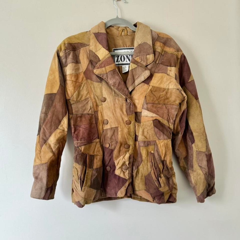 Distressed Patchwork Fitted Suede Jacket Small - image 1